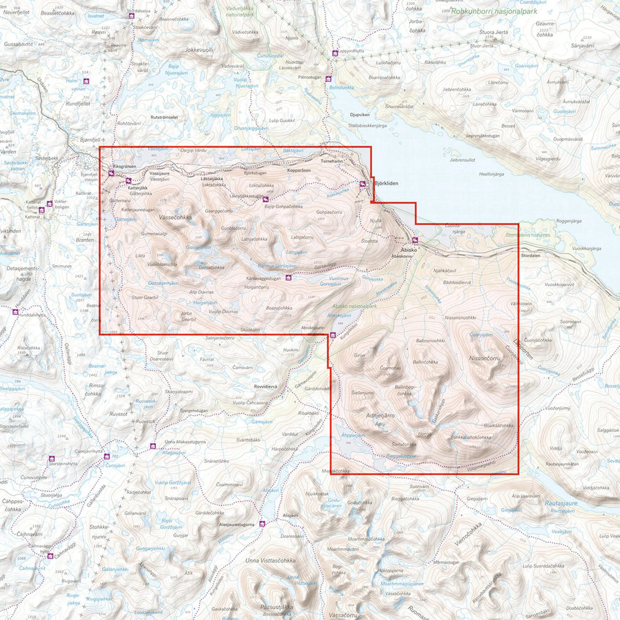 Högalpin karta Abisko, Björkliden Riksgränsen