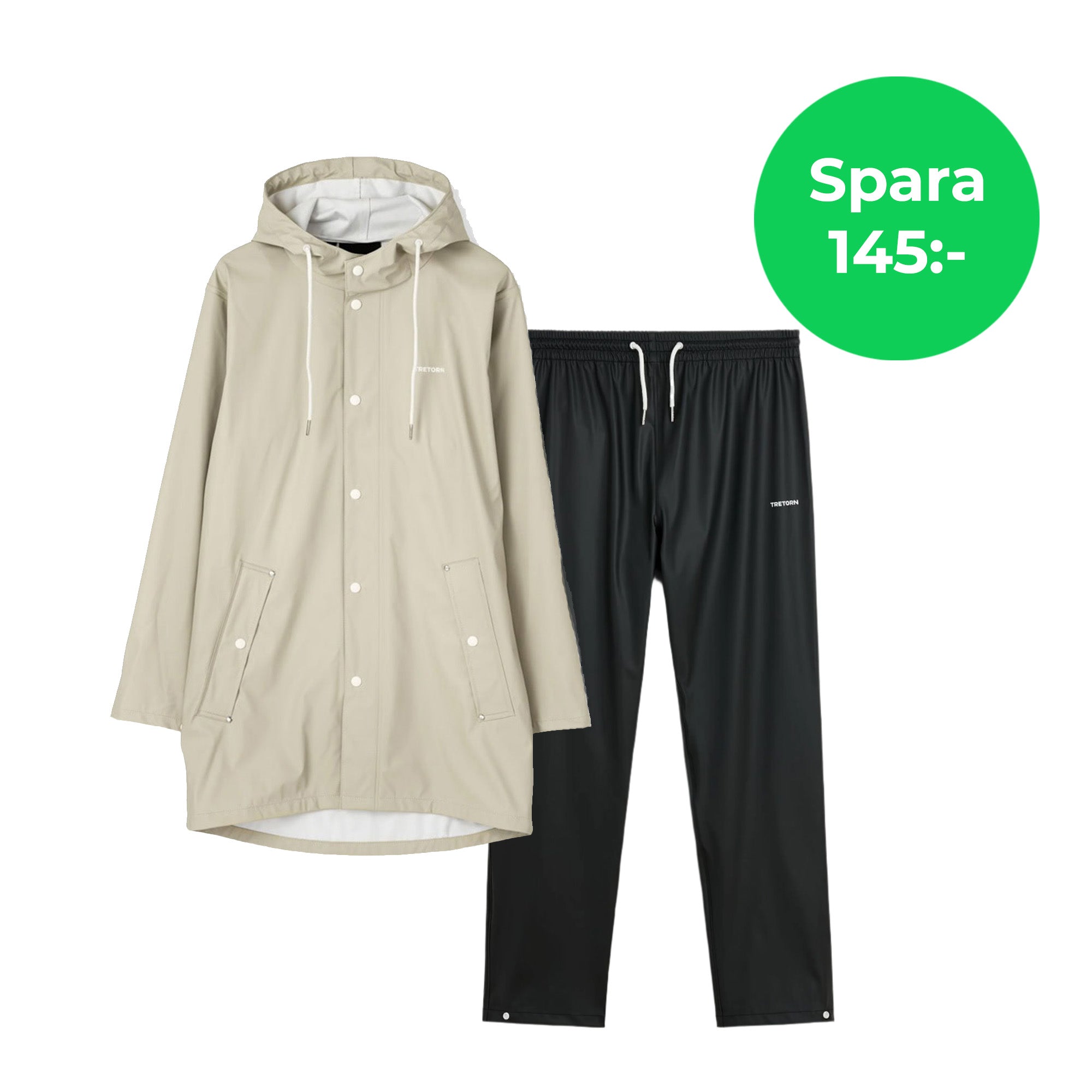 PAKET: Tretorn (färg Sand) Wings regnjacka och Nimbo regnbyxor